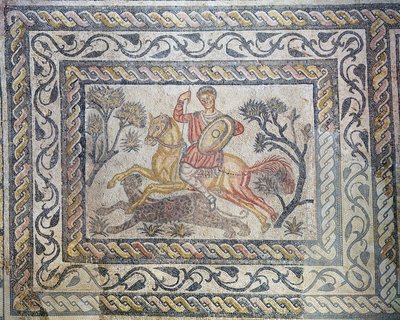 A mosaic depicting a Leopard hunt, from the Villa de las Tiendas, c.326-400 by Roman